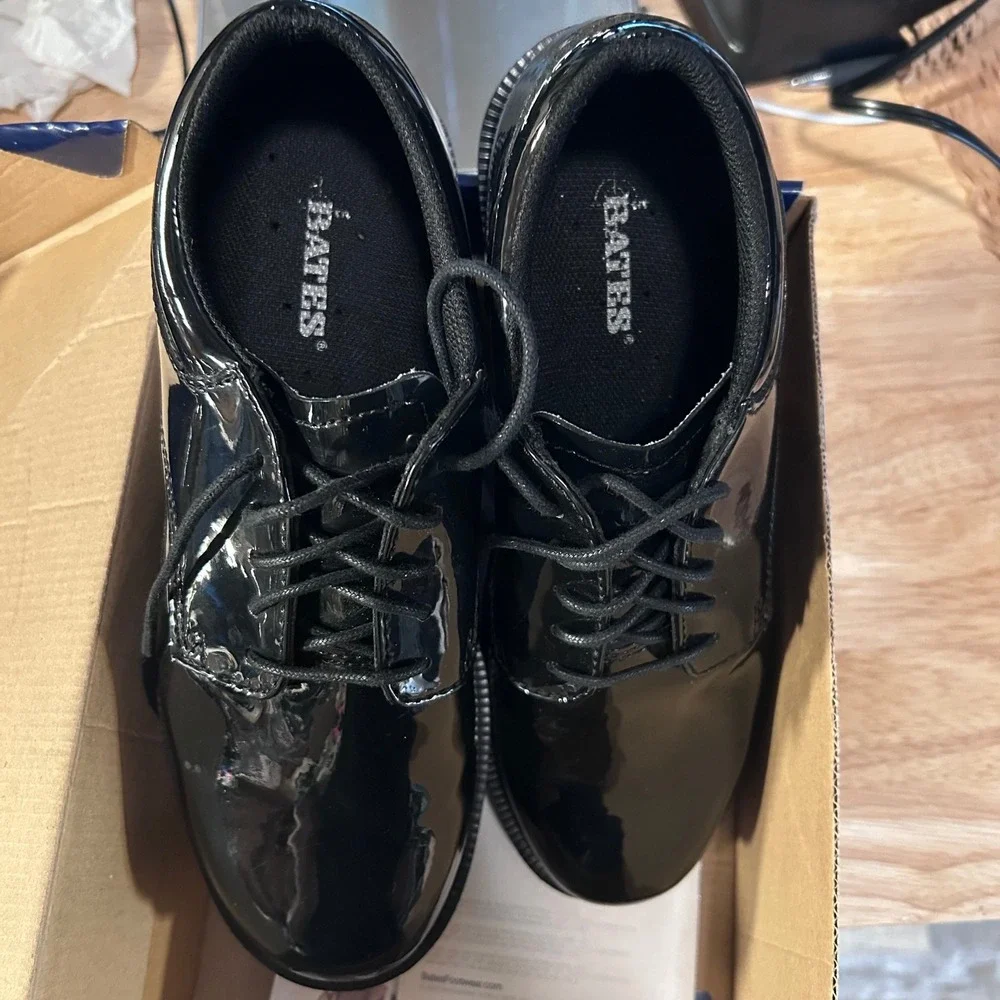 Bates High Gloss Oxford Women‎ 9 Wide Black E22741 Patent Uniform Shoes New